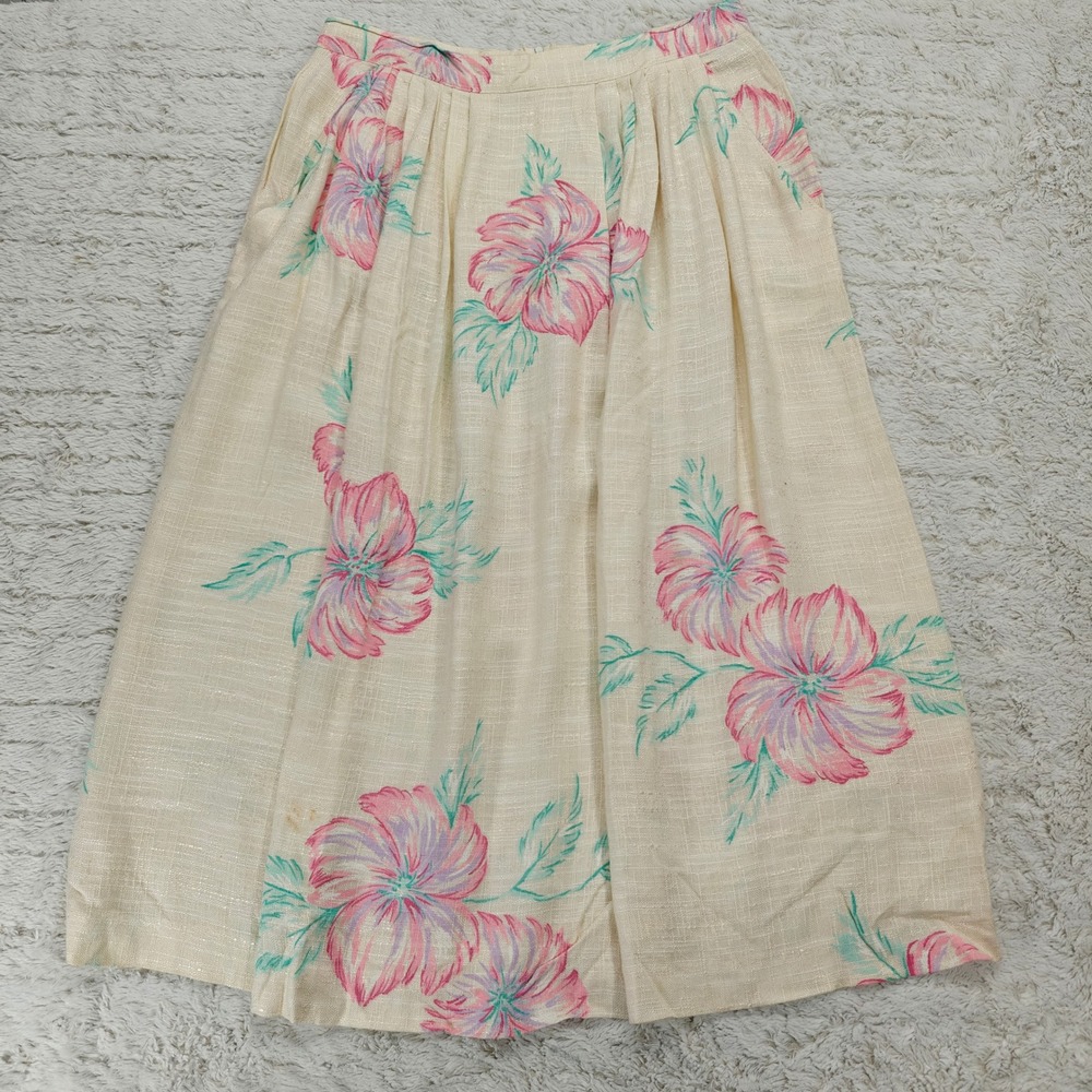 VTG Hawaiian Midi Skirt Womens Coastal Grandma Soft Girl Pastel‎ Cruise Straight
